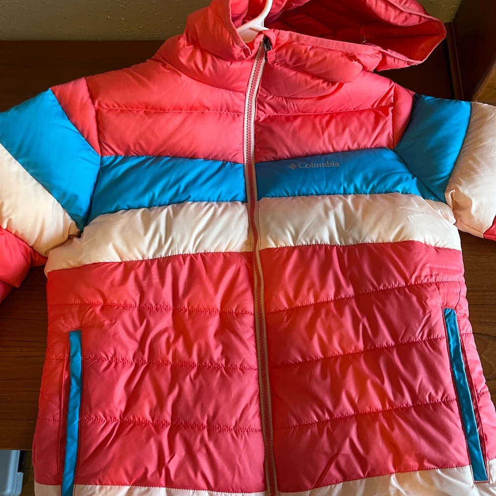 Columbia Pink and Blue Puffer Jacket Insulated Winter Wear - Girls XL (18/20)